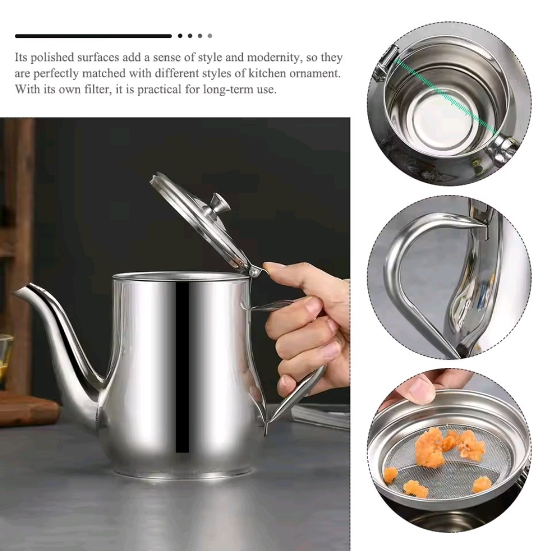 Stainless Steel Kitchen Oil Filter Pot 32oz - Image 3
