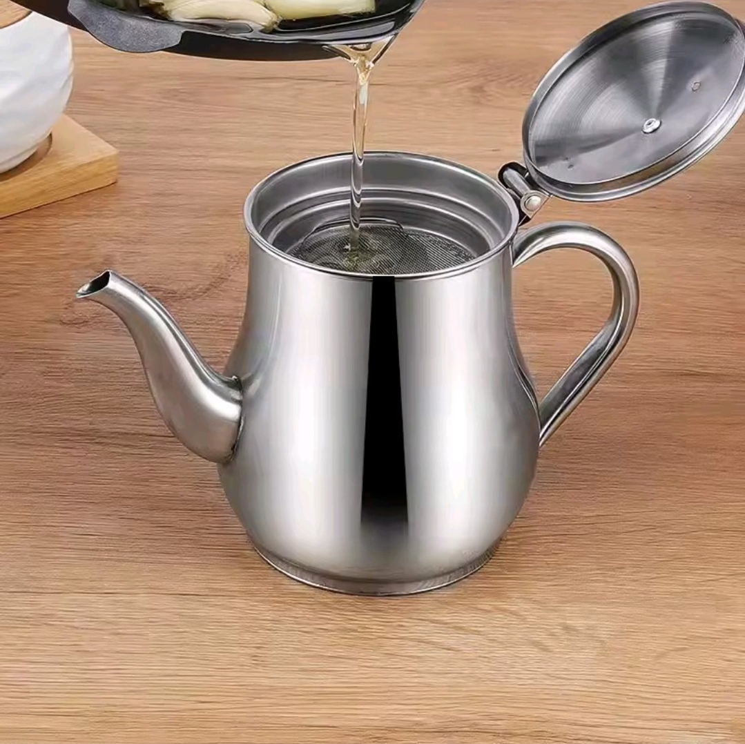 Stainless Steel Kitchen Oil Filter Pot 32oz - Image 2